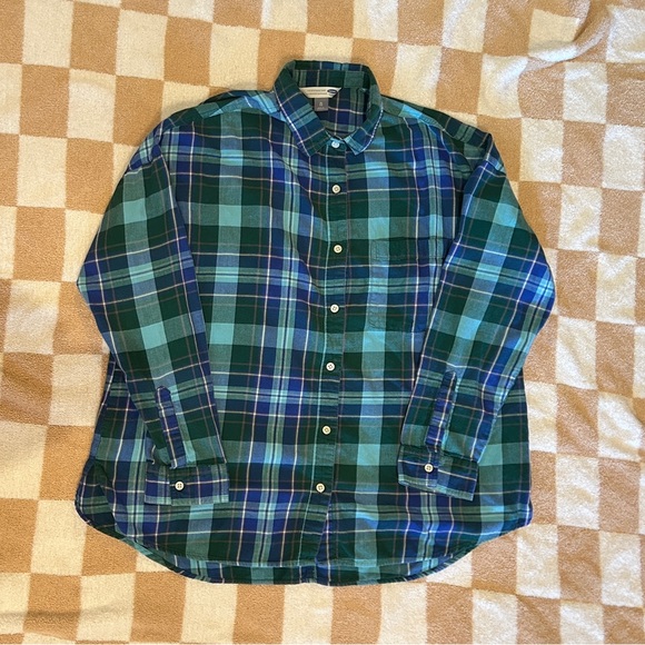 Old Navy Blue and Green Plaid Button Down Shirt - Picture 1 of 2